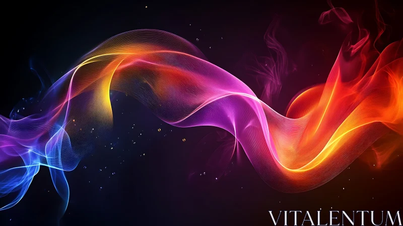 Multicolor light wave forms a curved band across dark space