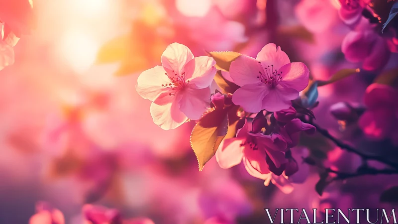 Pink Blossom Cluster with Backlighting: Shallow Depth Field Floral Study.