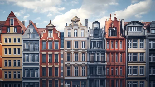 Color-calibrated historic façades under diffuse daylight rendering.