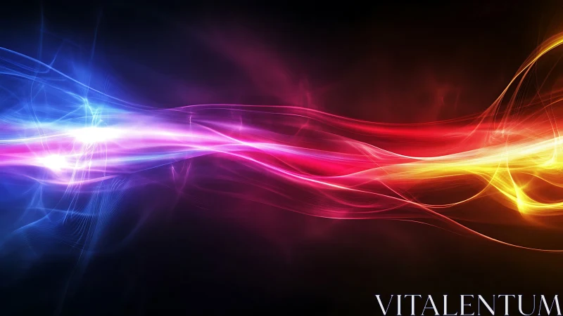 Colorful light waves crossing over dark abstract background.