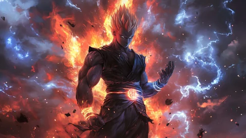 Stormforged warrior stitches fire and lightning into night