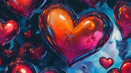 Luminous Glass Hearts Float Through Deep Space