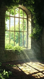 Sunlit ivy turns a forgotten stone room into a quiet garden