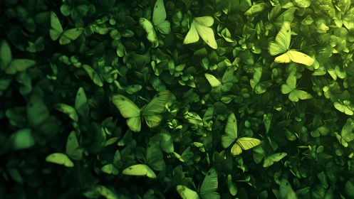 Lush Green Butterflies on Foliage, Nature Photography Art.