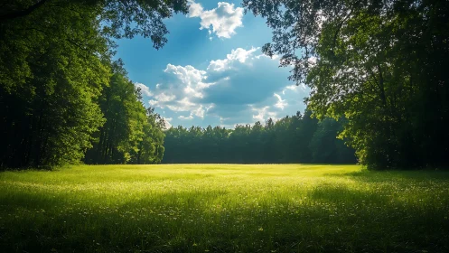 Sunlit forest meadow invites a quiet pause in nature