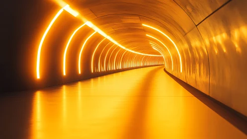 Liquid light bends through a futuristic golden tunnel