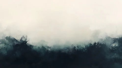 Monochrome abstract mist over dark textured landscape plane.