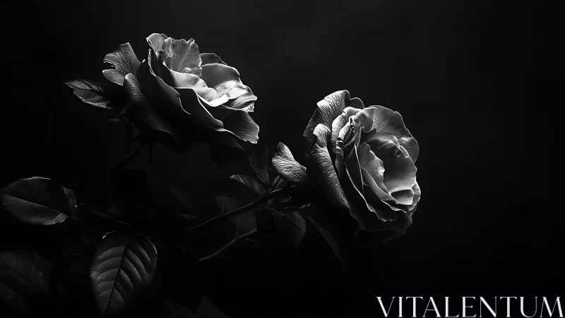 Monochromatic Roses Against Darkness.