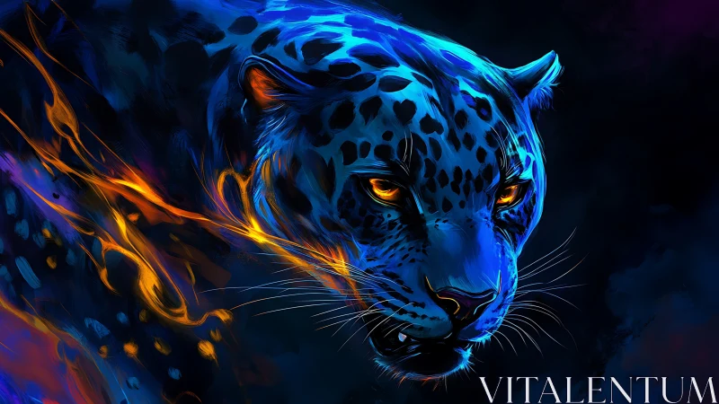 Fierce Leopard Ablaze with Neon Energy and Power.