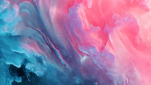 Abstract pink and blue fluid clouds in digital artwork.