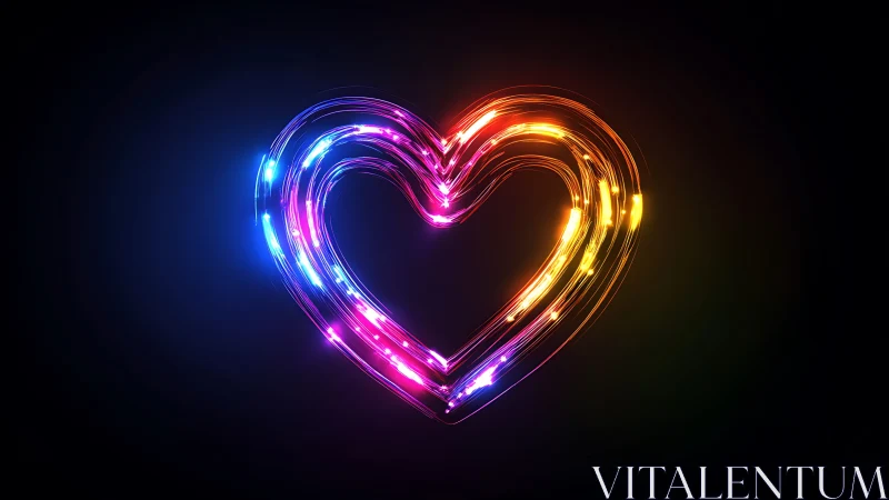 Neon light trail heart with vibrant multicolor glow.