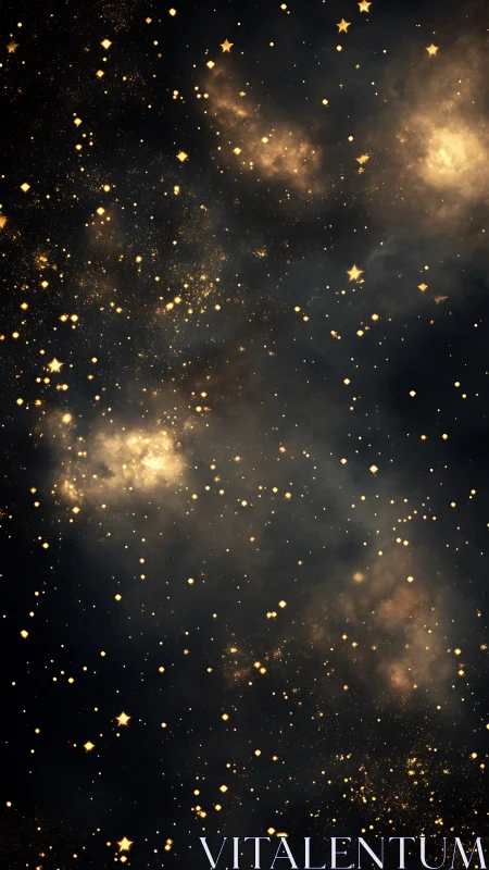 Golden starfield over deep cosmic nebula sky at night.