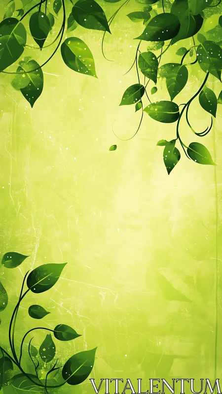Green leafy vines frame textured light green background