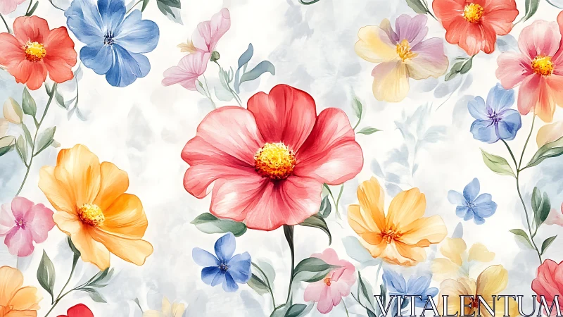 Watercolor Floral Garden Pattern with Vibrant Blooms.