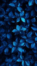 Deep blue foliage pattern with luminous overlapping leaves.