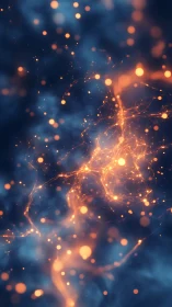 Glowing golden particles drift gently through deep blue space