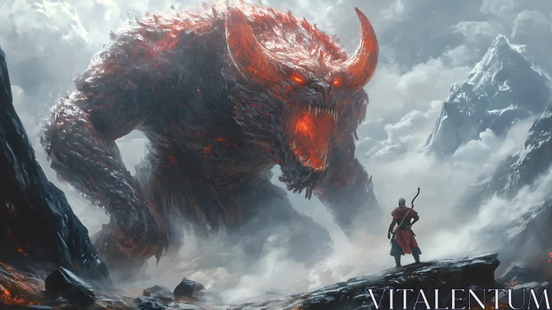 Fiery mountain demon meets a lone, brave wanderer