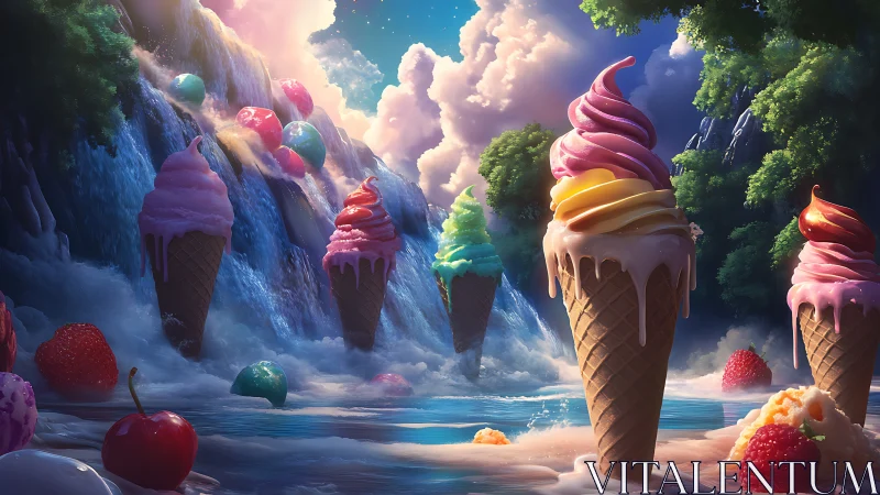 Sugardream Falls where towering ice cream sunsets melt.