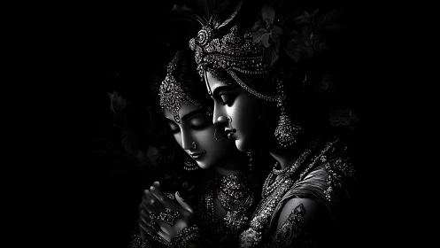 Divine couple glows in monochrome light and sacred stillness