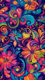 Vibrant Floral Explosion of Colors and Curving Designs