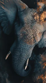 Majestic elephant floats through cracked earth and embered haze