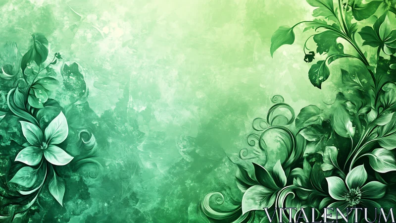 Gradient green floral illustration with abstract foliage.