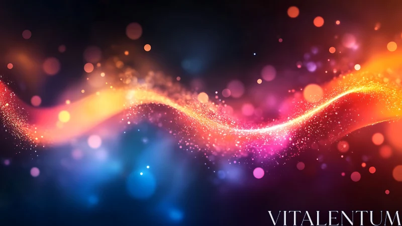 Luminous particle wave arcs across a saturated bokeh field