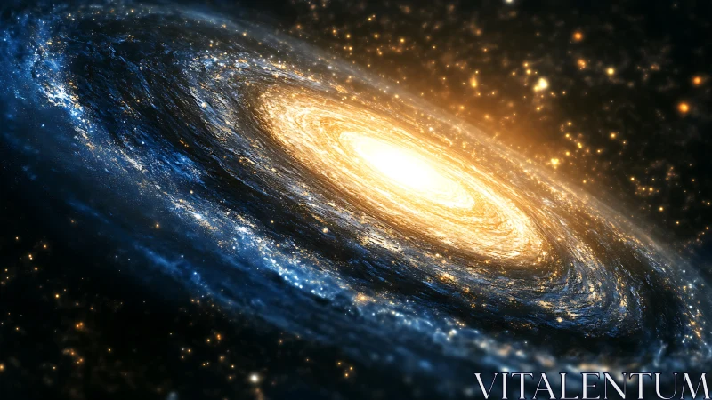 Bright spiral galaxy core with glowing star-filled arms.