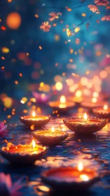 Digital painting of floating festival candles with bokeh glow.