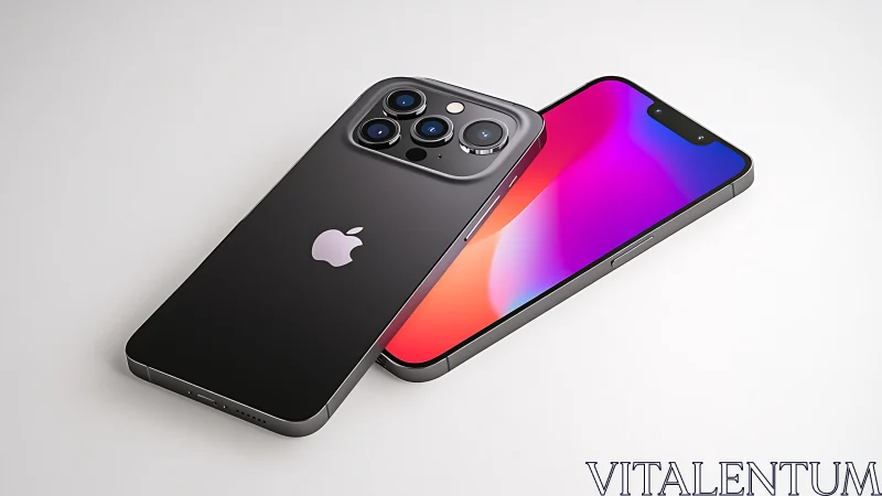 Black iPhone with triple camera system and colorful display.