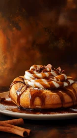 Cinnamon cloud pastry drenched in molten caramel delight.
