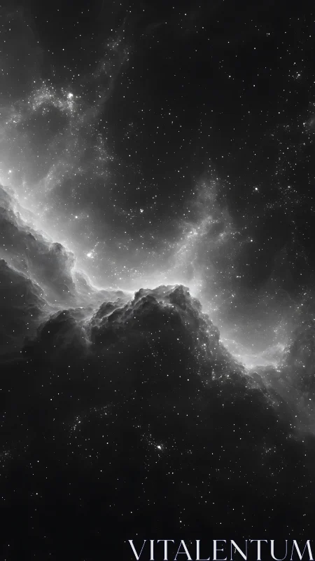 Monochrome emission nebula cloudscape with dense stellar field
