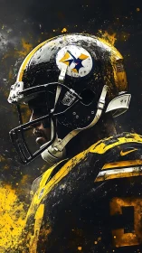 Gritty football hero in bold black and gold energy.