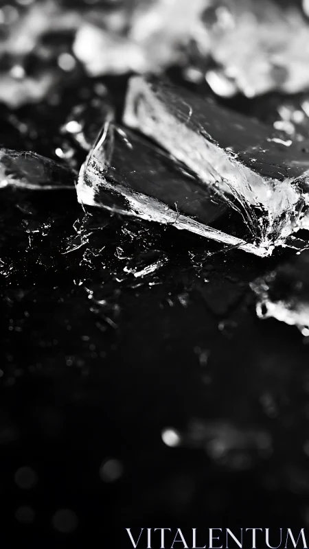 Close-up macro view captures jagged broken ice fragments