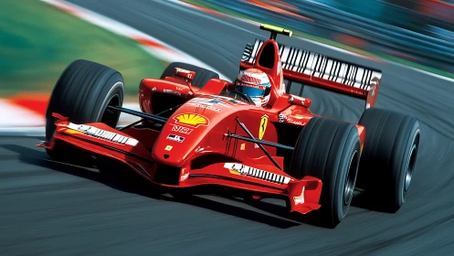 Scarlet rocket slicing apexes on a silver racing ribbon.