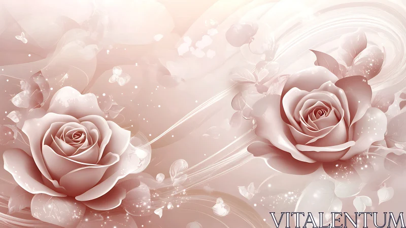 Ethereal Rose Composition with Floating Particles and Luminous Effects.