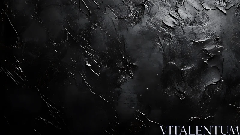 Dense black impasto surface reveals directional strokes and gloss variation