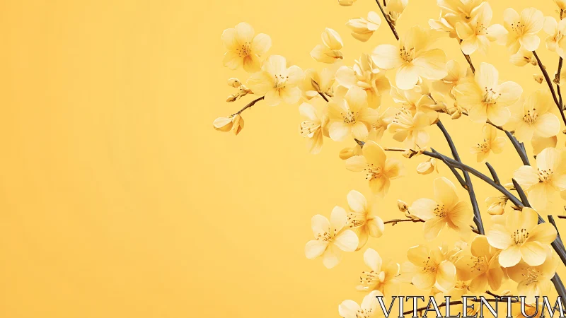 Monochromatic Floral Composition with Cream Blossoms on Golden Field.