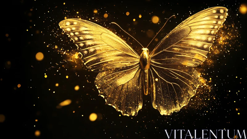 Golden butterfly rendered with specular highlights and particle bloom