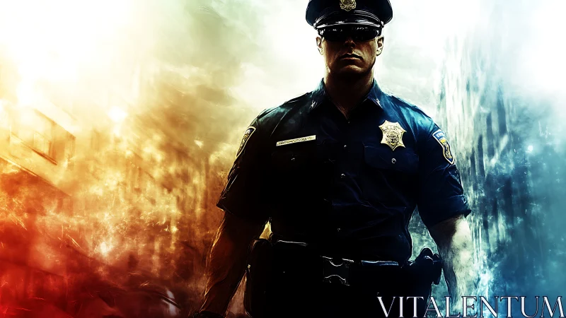 Lone police officer stands defiant amid blazing city chaos