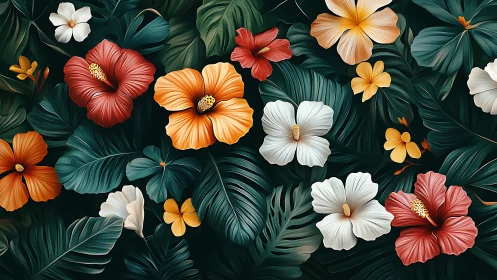 Vibrant tropical garden blooms in a lush botanical celebration