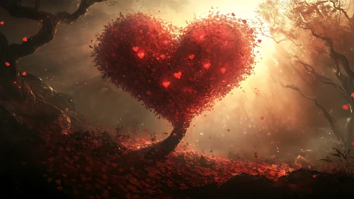 Heart Tree Suspended Light: Emotional Particle Expression.