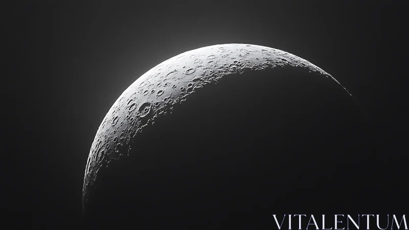 Crescent moon surface reveals sharp cratered relief in shadow