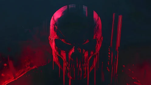 Crimson Skull Sentinel in a Storm of Bleeding Neon Night.