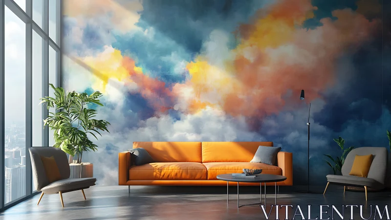 Sunset clouds pour into a glass-walled living room dream