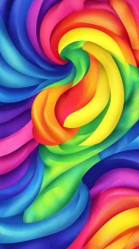 Vibrant rainbow vortex twists layered satin color ribbons.