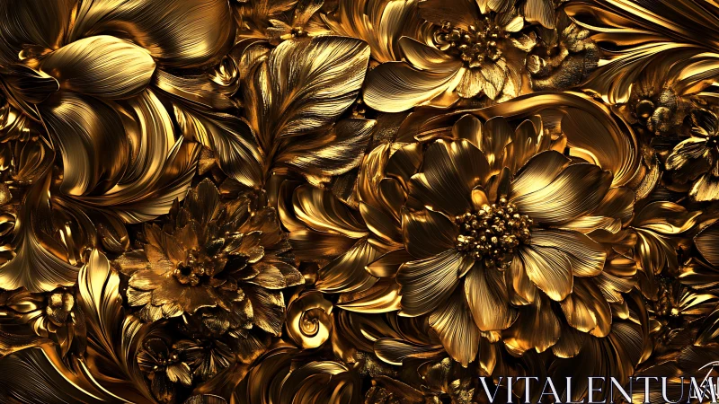 Molten gold floral relief sculpture with radiant petals