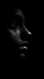 Low-key monochrome profile portrait with sculpted chiaroscuro lighting.