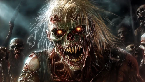 Undead warlord lunges forward with blazing molten eyes.