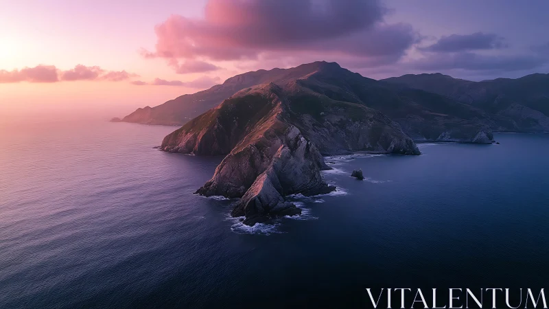 Rocky Coastal Mountain Range at Purple Dusk